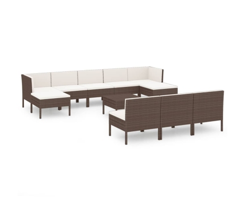 Set muebles de jardín 11 pzas y cojines ratán sintético marrón