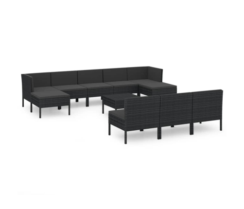 Set muebles de jardín 11 pzas y cojines ratán sintético negro
