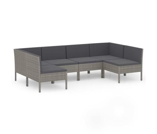 Set de muebles de jardín 6 pzas y cojines ratán sintético gris