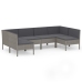 Set de muebles de jardín 6 pzas y cojines ratán sintético gris