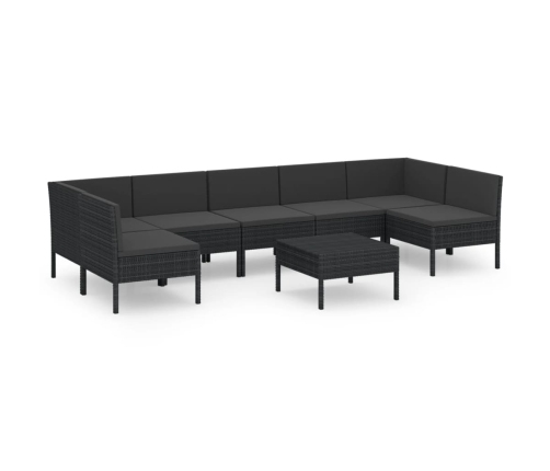 Set de muebles de jardín 8 pzas y cojines ratán sintético negro