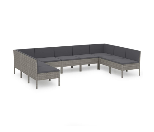 Set de muebles de jardín 9 pzas y cojines ratán sintético gris