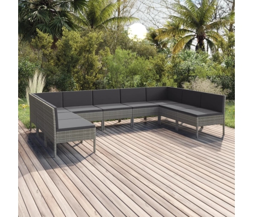Set de muebles de jardín 9 pzas y cojines ratán sintético gris