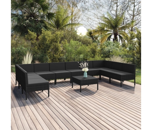 Set de muebles de jardín 11 pzas cojines ratán sintético negro