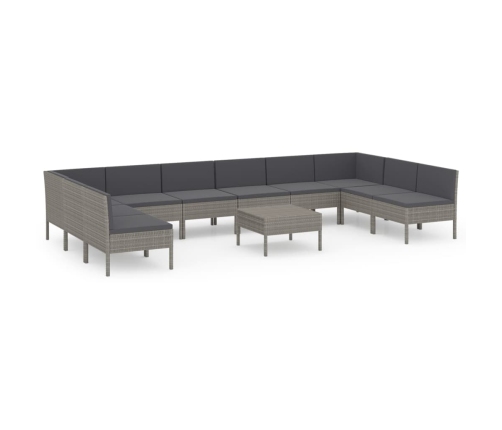 Set de muebles de jardín 11 pzas y cojines ratán sintético gris