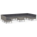Set de muebles de jardín 11 pzas y cojines ratán sintético gris