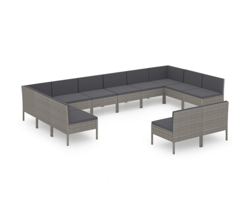 Set de muebles de jardín 12 pzas y cojines ratán sintético gris