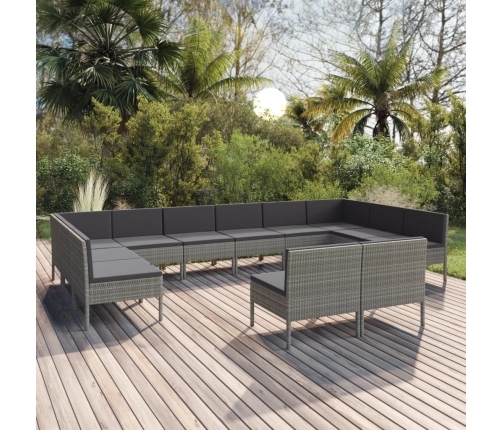 Set de muebles de jardín 12 pzas y cojines ratán sintético gris