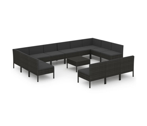 Set de muebles de jardín 14 pzas cojines ratán sintético negro