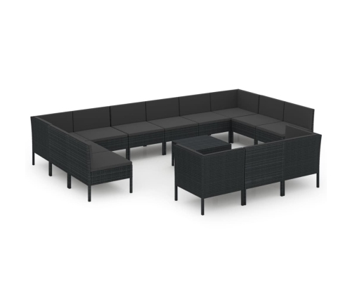 Set de muebles de jardín 14 pzas cojines ratán sintético negro