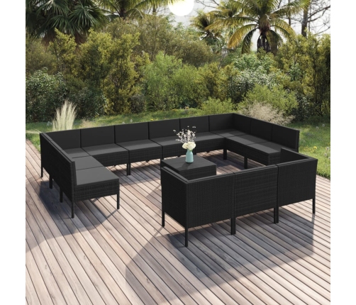 Set de muebles de jardín 14 pzas cojines ratán sintético negro