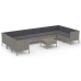 Set de muebles de jardín 11 pzas y cojines ratán sintético gris
