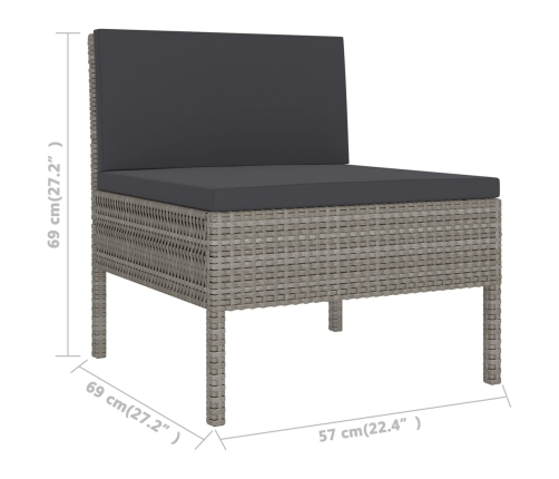 Set de muebles de jardín 11 pzas y cojines ratán sintético gris