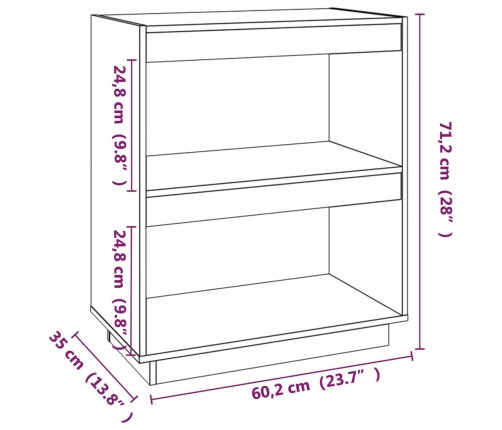 Estantería madera maciza de pino gris 60x35x71 cm