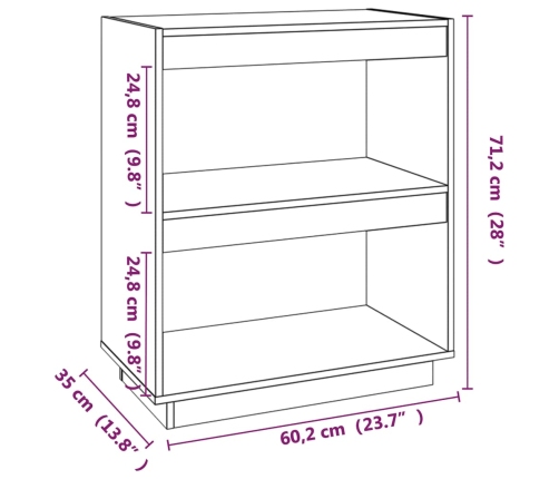 Estantería madera maciza de pino marrón miel 60x35x71 cm