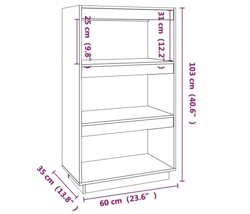 Estantería/divisor de espacios madera maciza pino 60x35x103 cm