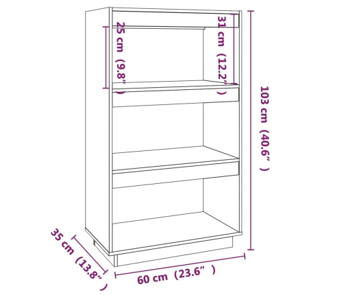 Estantería/divisor de espacios madera pino gris 60x35x103 cm