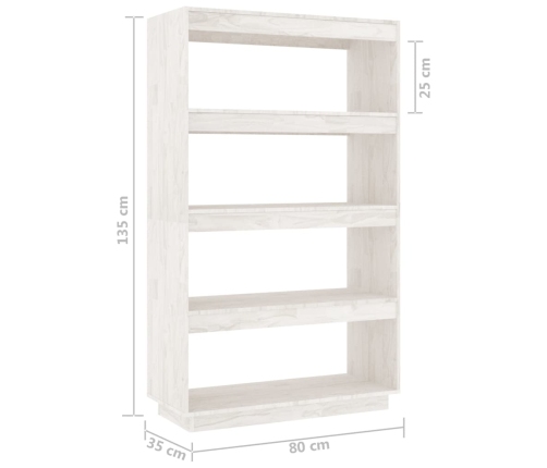 vidaXL Estantería/divisor espacios madera pino blanco 80x35x135 cm