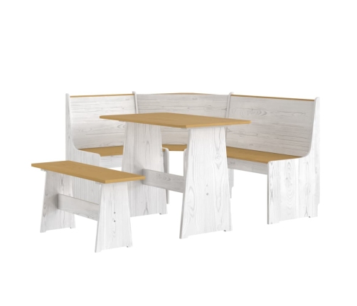 Juego de comedor REINE 3 pzas madera maciza pino marrón blanco