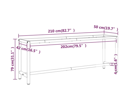 Estructura banco de trabajo metal negro y rojo mate 210x50x79cm