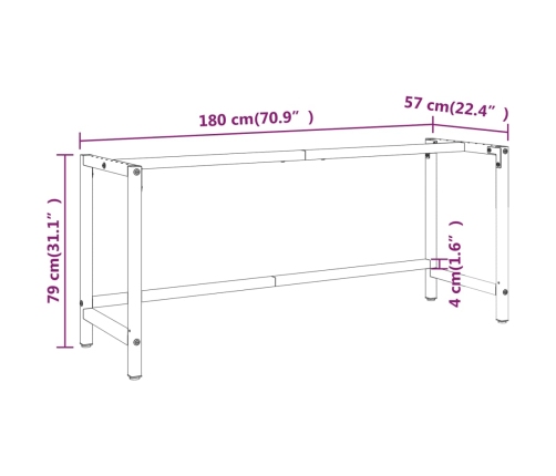 Estructura banco de trabajo metal negro y rojo mate 180x57x79cm