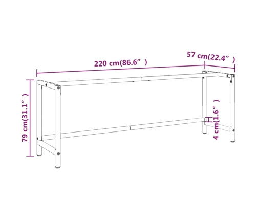 Estructura banco de trabajo metal negro y rojo mate 220x57x79cm