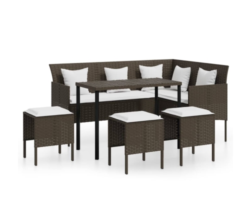 Set de sofás forma de L 5 pzas cojines ratán sintético marrón