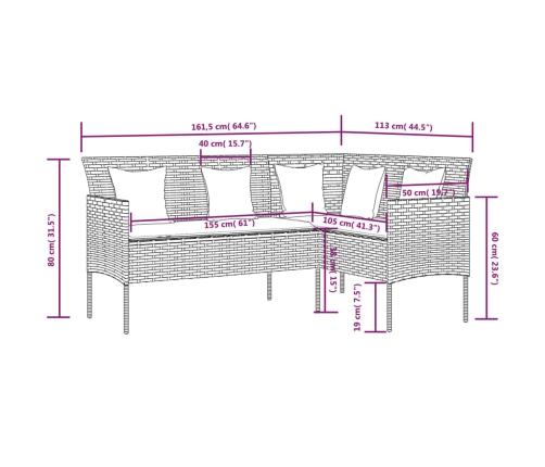 Set de sofás forma de L 5 pzas cojines ratán sintético marrón