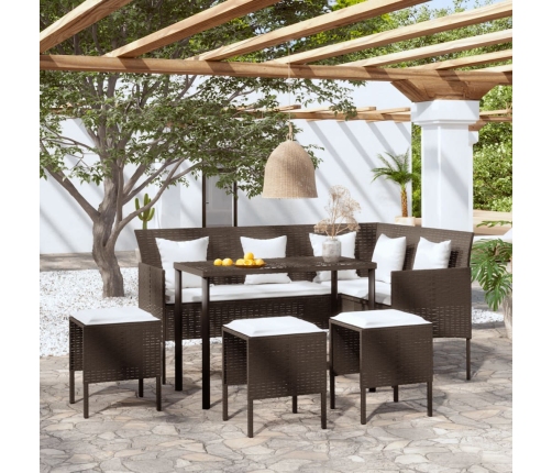 Set de sofás forma de L 5 pzas cojines ratán sintético marrón