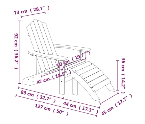 Silla de jardín Adirondack con reposapiés HDPE blanco