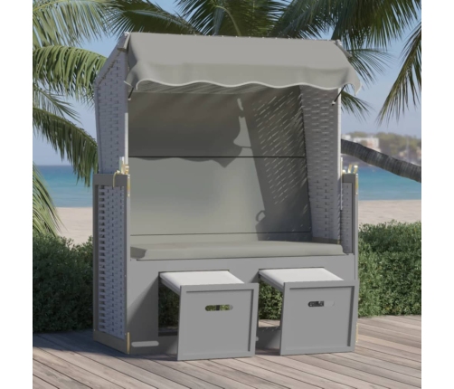 Silla playa Strandkorb con dosel ratán sintético madera gris