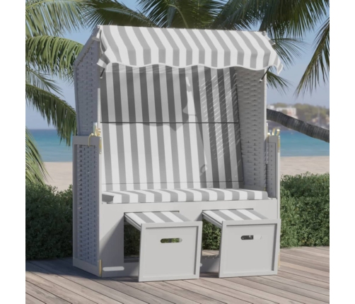 vidaXL Silla playa Strandkorb dosel ratán sintético madera gris blanco