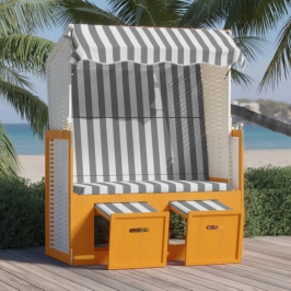 Silla playa Strandkorb dosel ratán sintético madera blanco gris