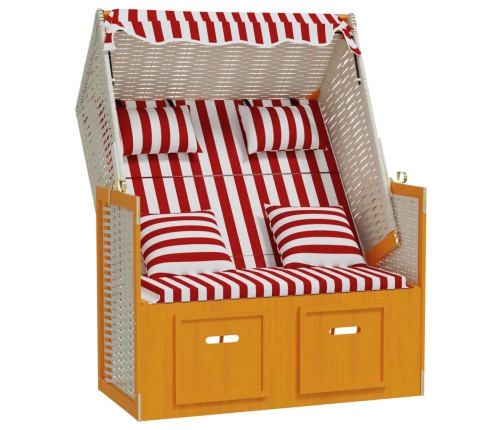 Silla Strandkorb con cojines ratán sintético madera rojo blanco