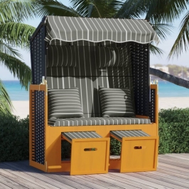 Silla Strandkorb con cojines ratán sintético madera negro gris