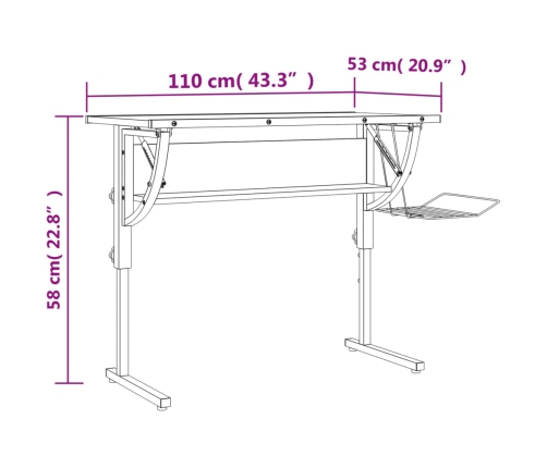 Mesa de dibujo madera y acero blanco y gris 110x53x(58-87) cm