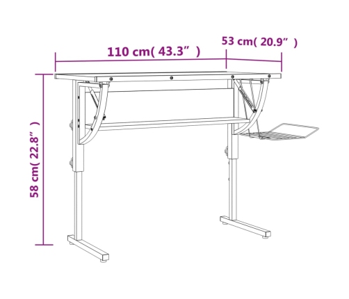 Mesa de dibujo madera y acero negro y gris 110x53x(58-87) cm