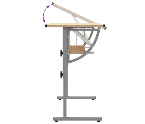 Mesa de dibujo madera y acero gris y roble 110x53x(58-87) cm