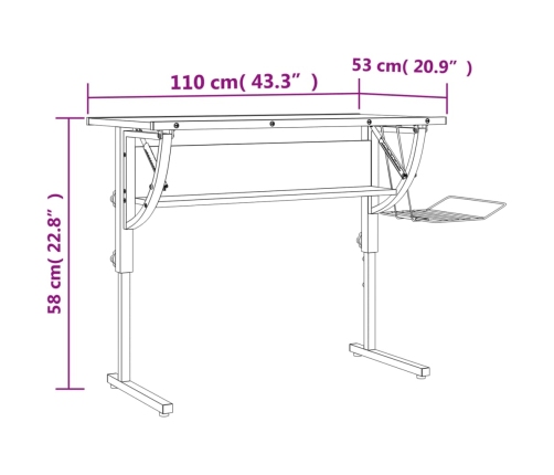 Mesa de dibujo madera y acero gris y roble 110x53x(58-87) cm