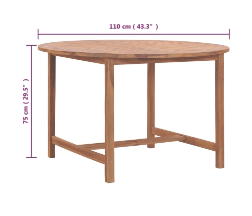 Mesa de comedor de jardín madera maciza de teca Ø110x75 cm