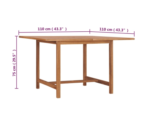 Mesa de comedor de jardín madera maciza de teca 110x110x75 cm