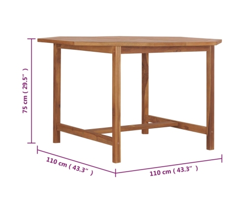 Mesa de comedor de jardín madera maciza de teca 110x110x75 cm