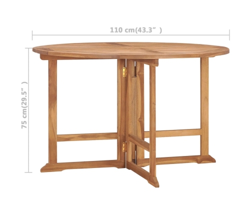 Mesa de comedor de jardín plegable teca maciza Ø110x75 cm