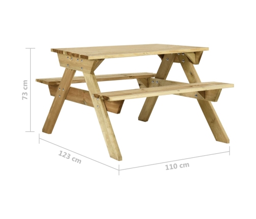 Mesa de picnic con bancos 110x123x73 cm madera pino impregnada