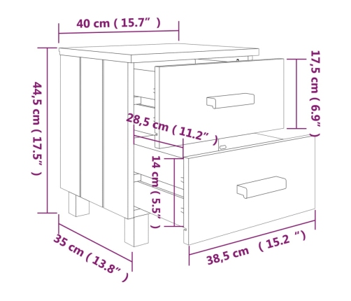 vidaXL Mesitas de noche 2 uds HAMAR pino macizo blanco 40x35x44,5 cm