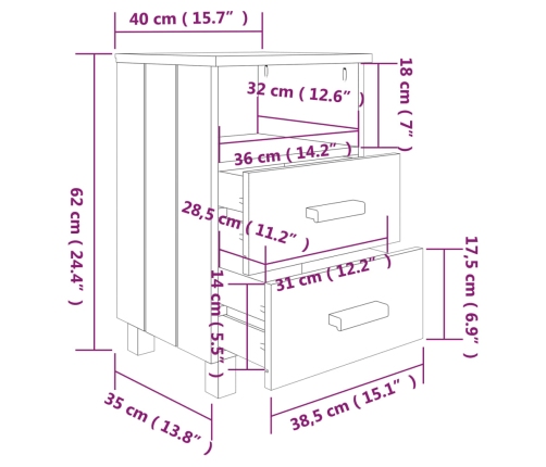 vidaXL Mesita de noche HAMAR madera pino maciza gris claro 40x35x62 cm