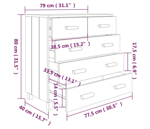 Aparador HAMAR madera de pino maciza marrón miel 79x40x80cm