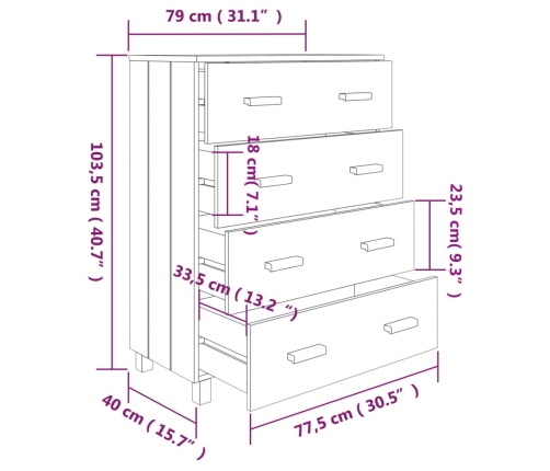 Aparador HAMAR madera pino maciza marrón miel 79x40x103,5 cm