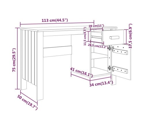 Escritorio HAMAR madera maciza de pino blanco 113x50x75 cm