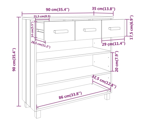 vidaXL Mesa consola HAMAR madera maciza de pino gris claro 90x35x90 cm